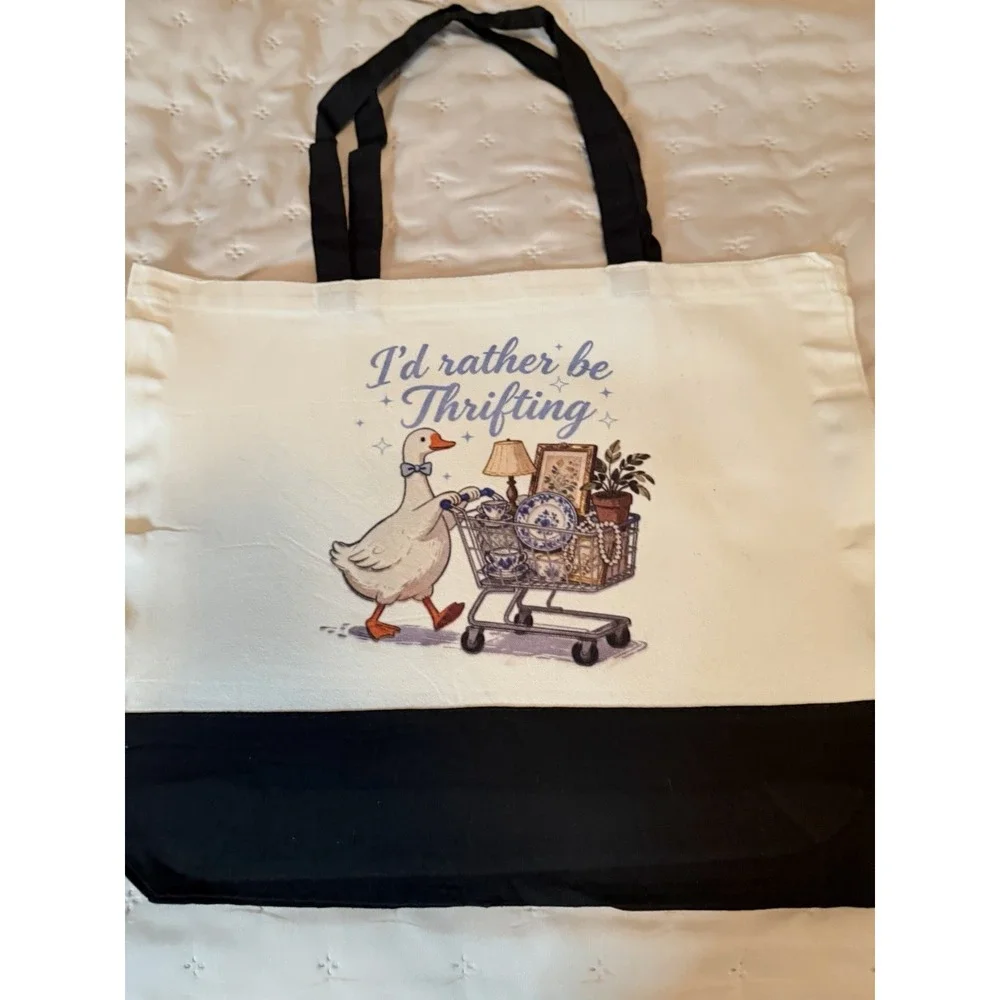 Thick Canvas Tote Bag Double Handles. 15x18.5x4.72. I'd Rather Be Thrifting